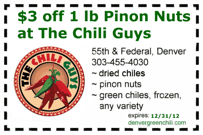 The Chili Guys $3 off Pinon Nuts Discount on Pinon Nuts at The Chili Guys